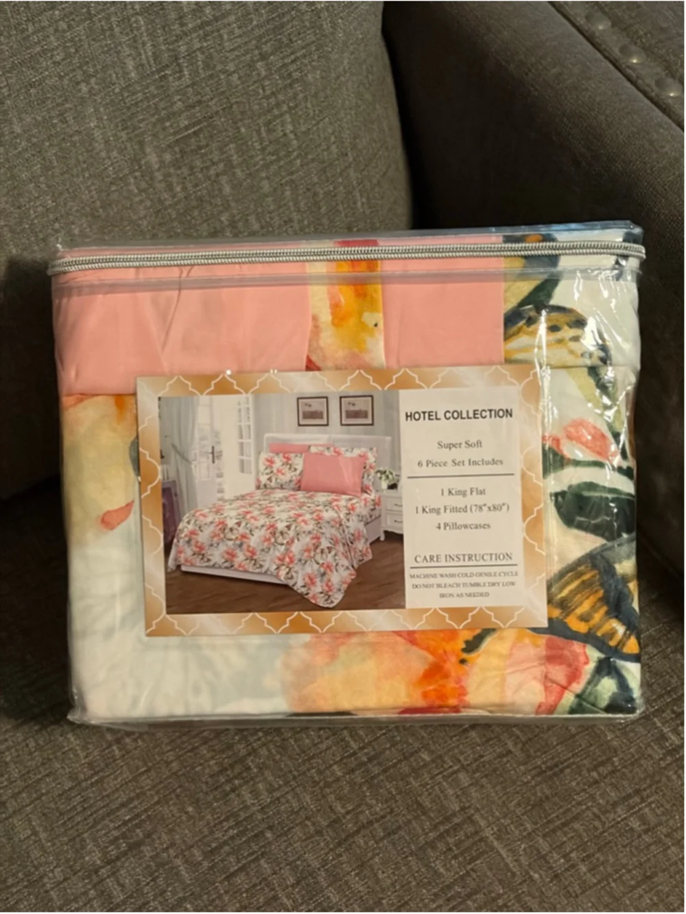 HOTEL COLLECTION King 6 Piece Pink White Floral Bamboo 1800 Sheet Set